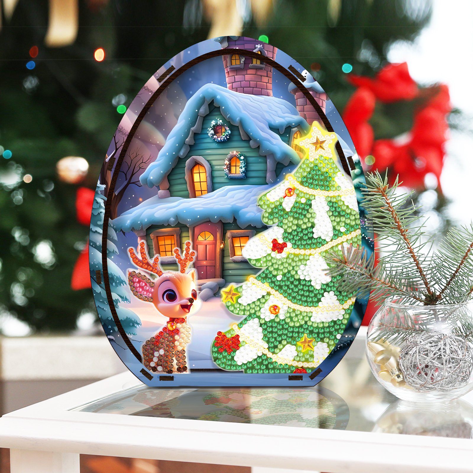 new arrival diamond painting egg shape wooden Christmas deer table craft kit