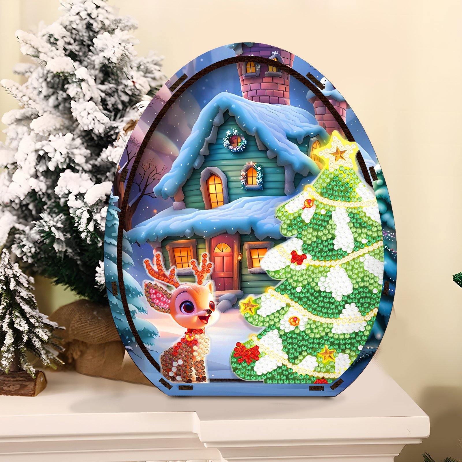 new arrival diamond painting egg shape wooden Christmas deer table craft kit