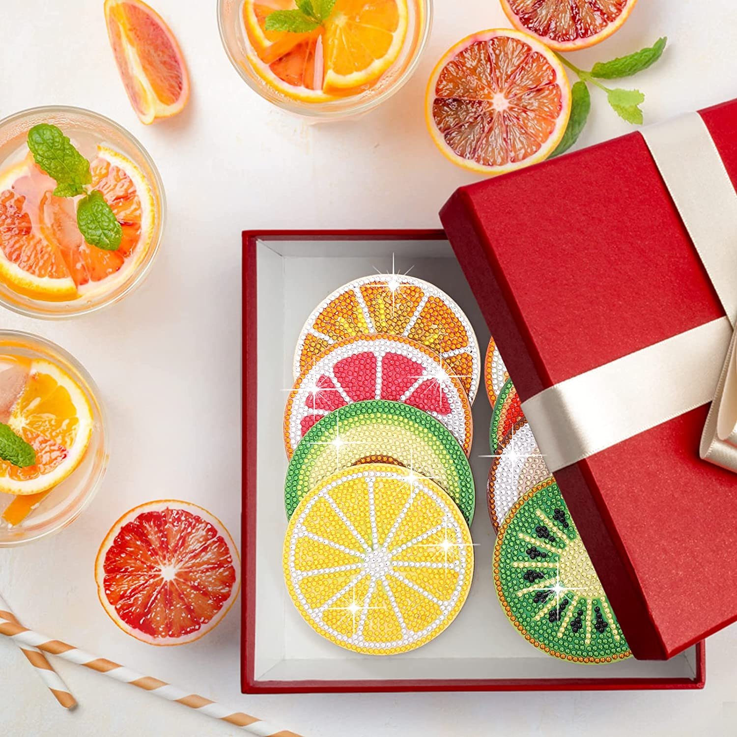 Diamond Painting Coasters With Holder Diy Fruit Coasters Diamond Painting Kits For Beginners