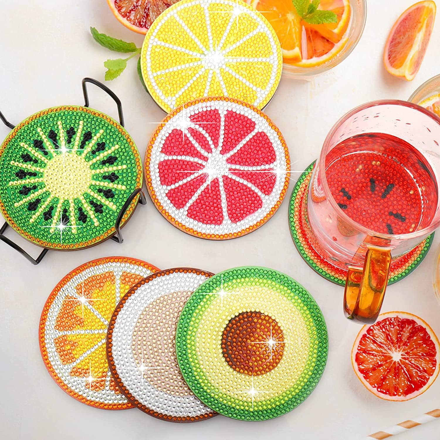 Diamond Painting Coasters With Holder Diy Fruit Coasters Diamond Painting Kits For Beginners