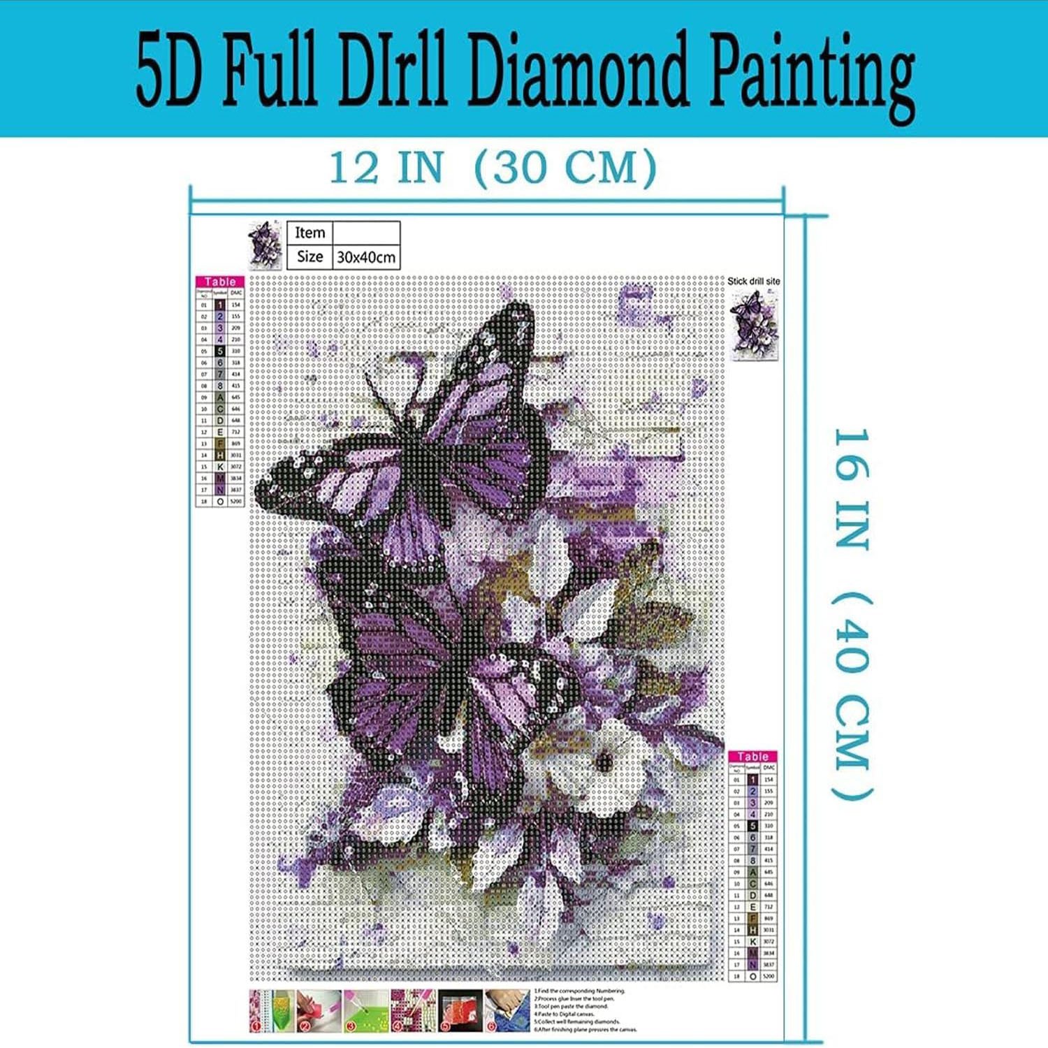 Butterfly flower diamond painting purple butterfly diamond painting insect bouquet diamond painting 30*40cm