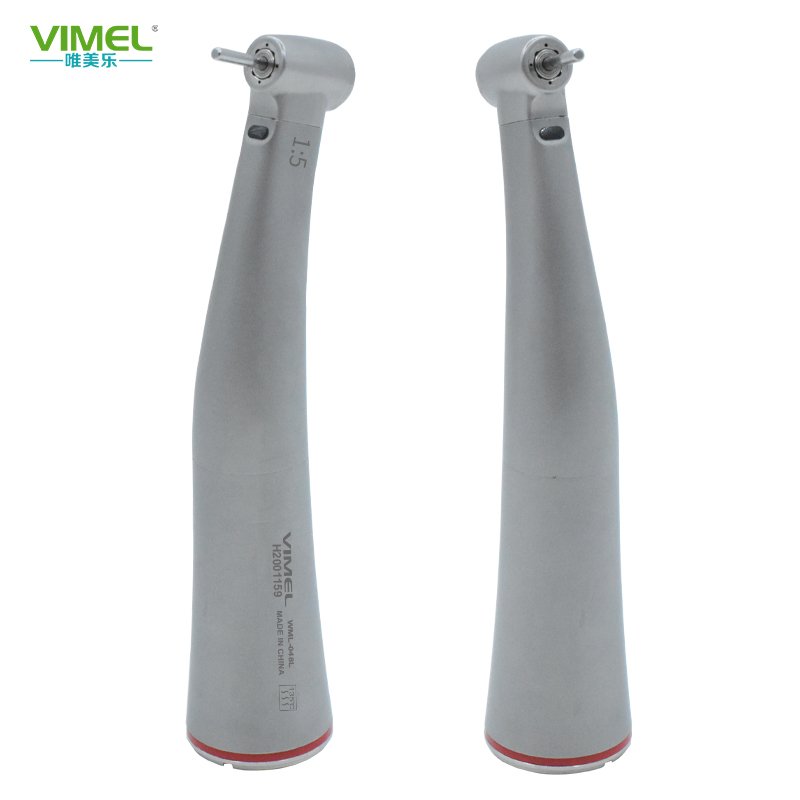 OEM Brand Dental 1:5 Red Ring Contra Angle Low Speed Handpiece Push Button With Optic Fiber For E-TYPE Motor