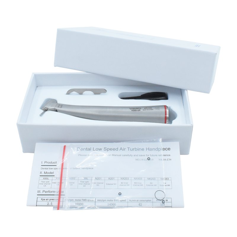 OEM Brand Dental 1:5 Red Ring Contra Angle Low Speed Handpiece Push Button With Optic Fiber For E-TYPE Motor