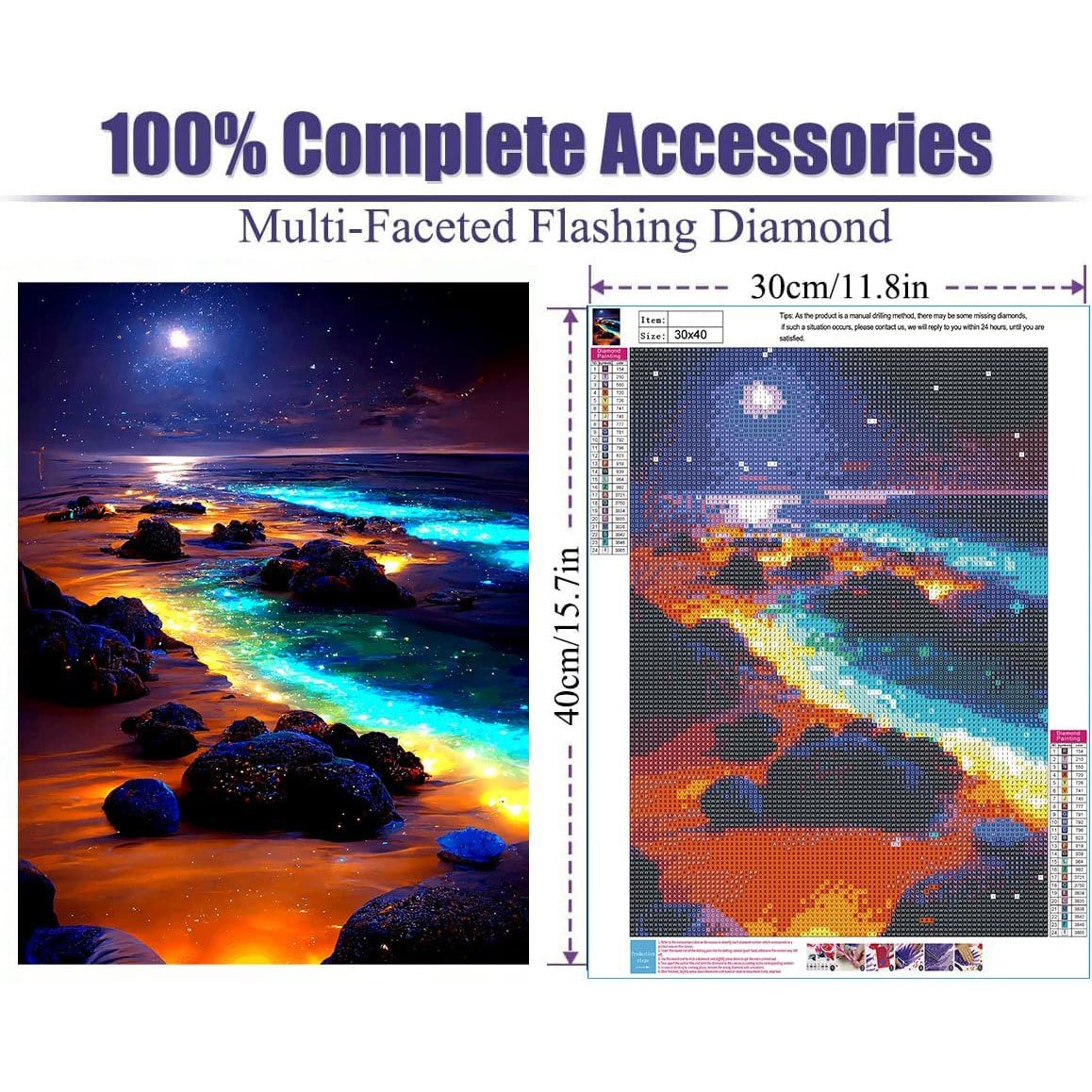 Adult Beach Diamond Painting Set 5DDIY Moon Diamond Art Painting Beach Moon Landscape Diamond Painting Home Wall Decoration Gift