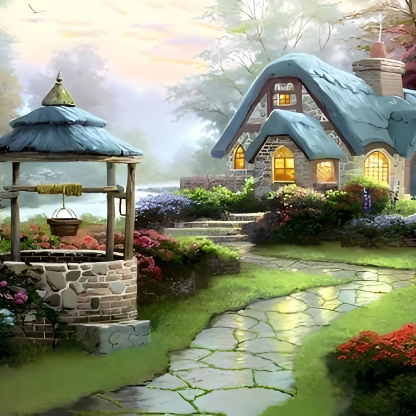 Modern 5D DIY Garden cottage Canvas art full diamond cross-stitch diamond kit home decor