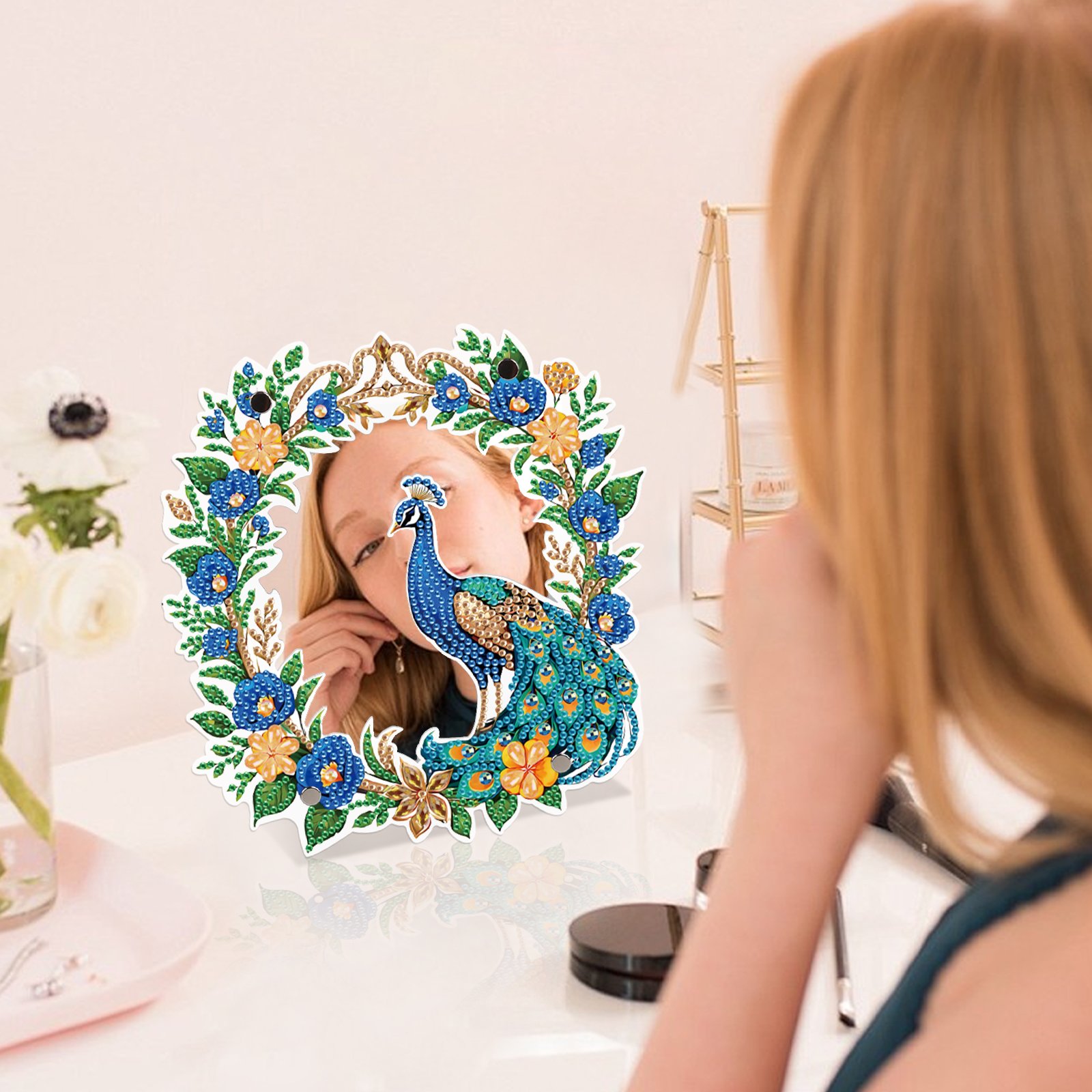 Flower Peacock Diamond Painting Mirror Frame 5D DIY Craft Diamond Art Fashion Accessories