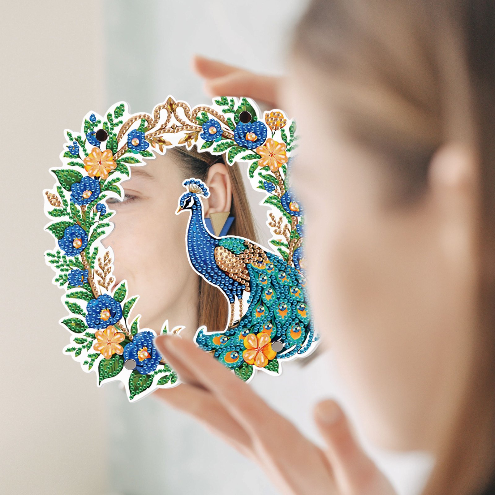Flower Peacock Diamond Painting Mirror Frame 5D DIY Craft Diamond Art Fashion Accessories