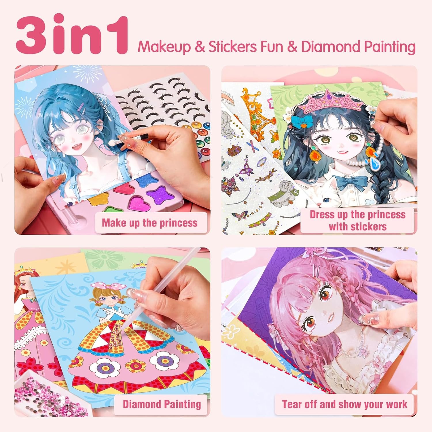 Princess Art Craft Activity Makeup DIY Toy Kit with Diamond Painting Dress Up Set Ideal Birthday Gift for Girls Ages