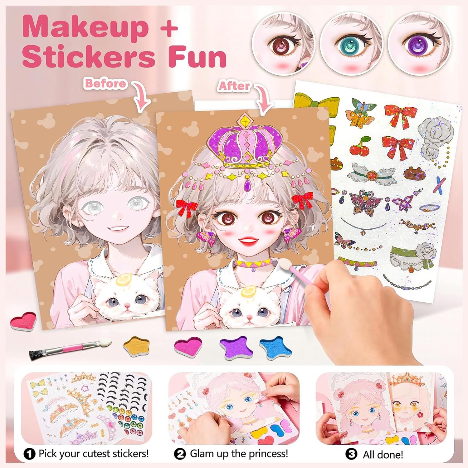 Princess Art Craft Activity Makeup DIY Toy Kit with Diamond Painting Dress Up Set Ideal Birthday Gift for Girls Ages