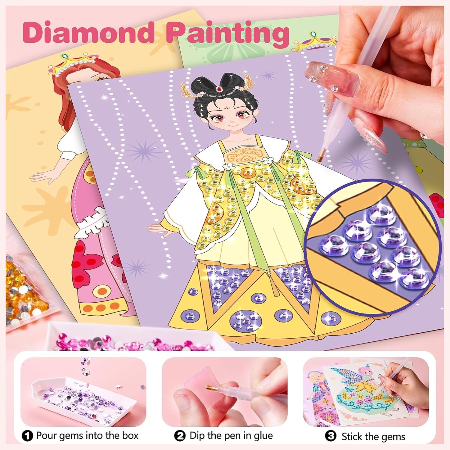 Princess Art Craft Activity Makeup DIY Toy Kit with Diamond Painting Dress Up Set Ideal Birthday Gift for Girls Ages