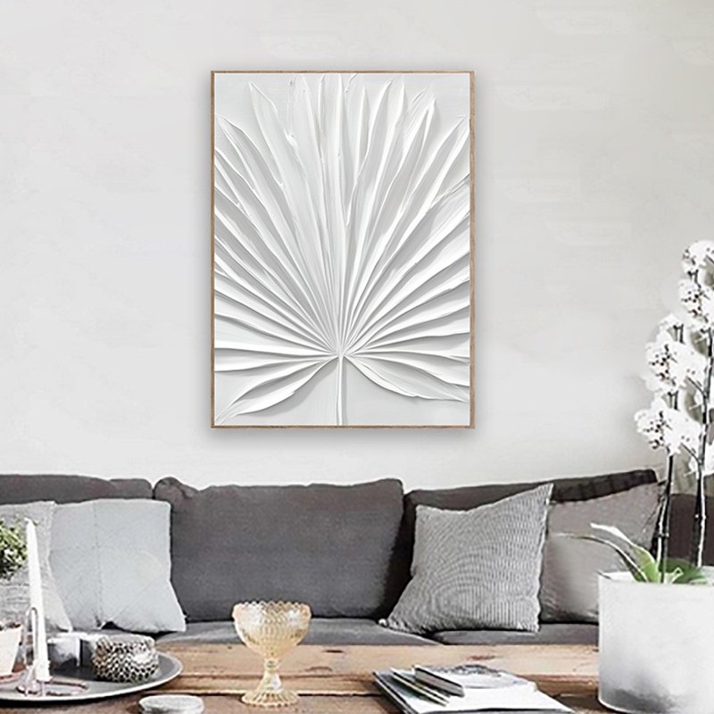 Oil Painting on Canvas 3D Handmade Wall Art Abstract Leaf white Hand Painted Digital Printing Custom Size Home Decor
