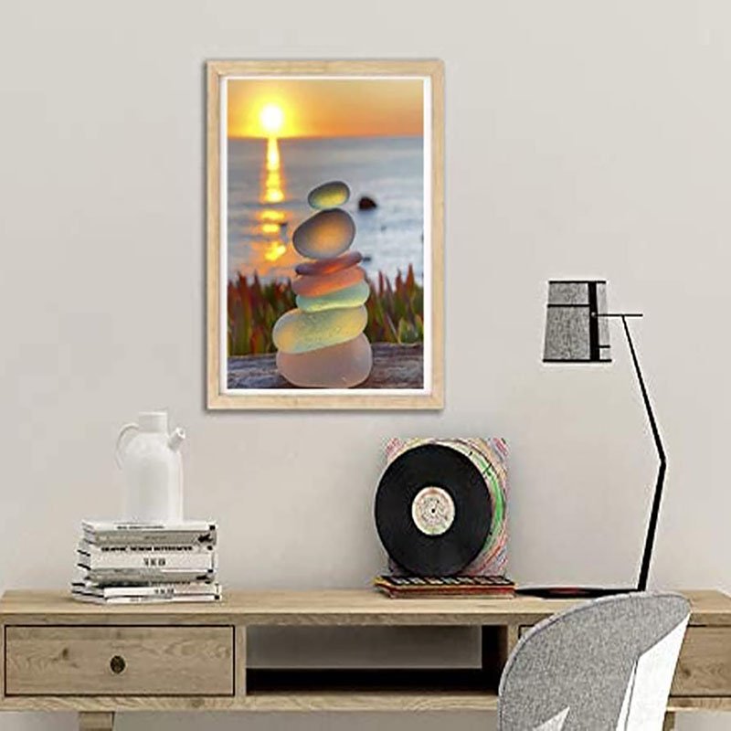 Transparent Stone Diamond Painting Sunset Pebble Diamond Painting 5d Inlaid Landscape Diamond Painting 30*40cm