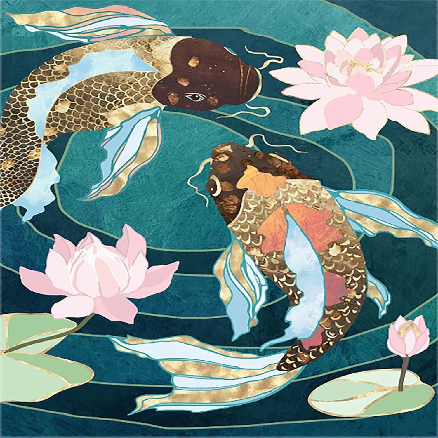 Fish biting lotus flower diamond painting koi playing in water diamond painting high-quality inlaid diamond painting 30*40cm