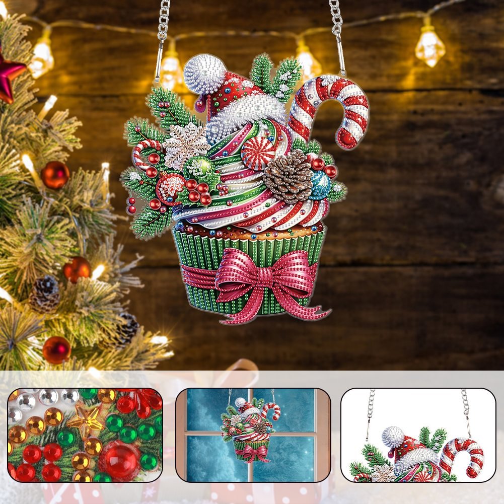 Custom DIY Special Shaped Acrylic Diamond Painting Hanging Ornament American Style Christmas Decor Dessert Diamond Pendant