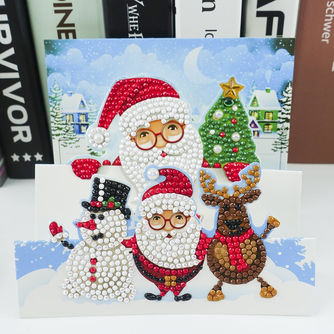 8Pcs Diamond Painting Christmas Card 5D Diamond Painting Greeting Card Christmas Kit Round Drill Christmas Diamond Art