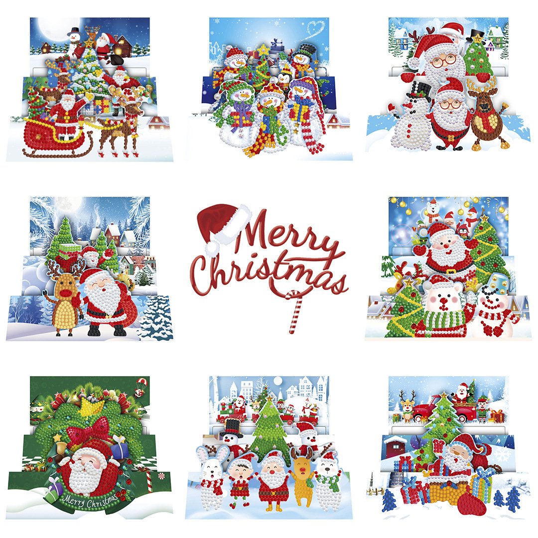 8Pcs Diamond Painting Christmas Card 5D Diamond Painting Greeting Card Christmas Kit Round Drill Christmas Diamond Art