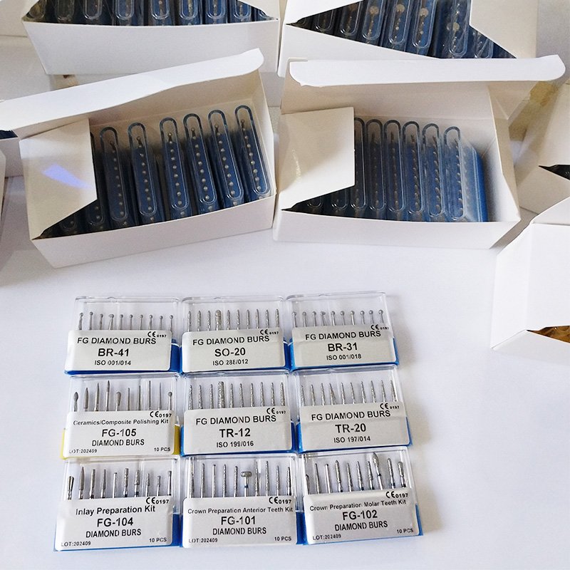 Dental Diamond Burs Set Handpiece Ceramics Composite Polishing Metal Repair Kit Turbine Power Source Essential Dentist Equipment
