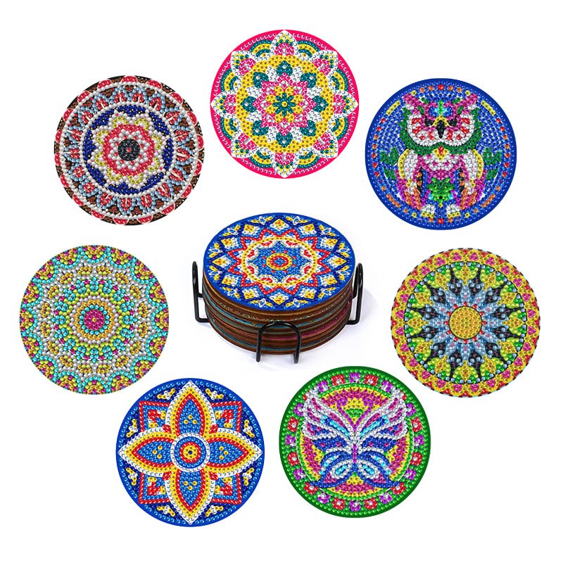 Diamond Painting Coasters Kit 8 Pieces Mandala Diamond Painting Coasters DIY Diamond Art Coasters for Beginners