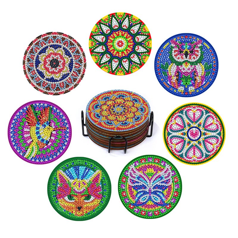 Diamond Painting Coasters Kit 8 Pieces Mandala Diamond Painting Coasters DIY Diamond Art Coasters for Beginners