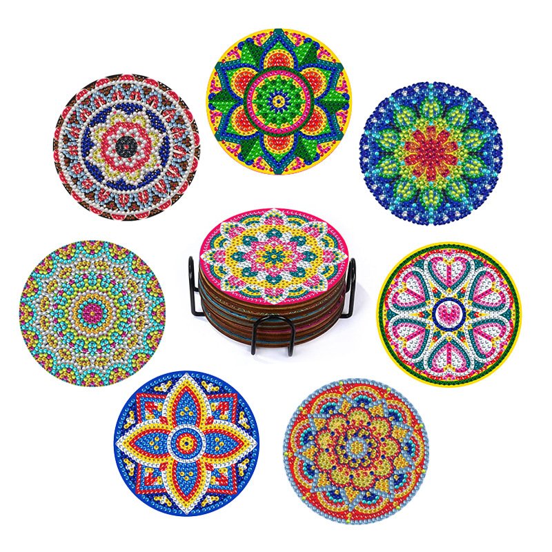 Diamond Painting Coasters Kit 8 Pieces Mandala Diamond Painting Coasters DIY Diamond Art Coasters for Beginners