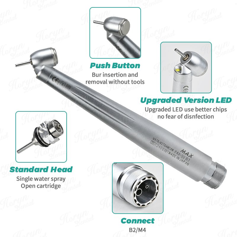 Dental 45 Degree LED High Speed Handpiece E-generator Integrated Push Button Handpiece Single Water Spray With LED Light