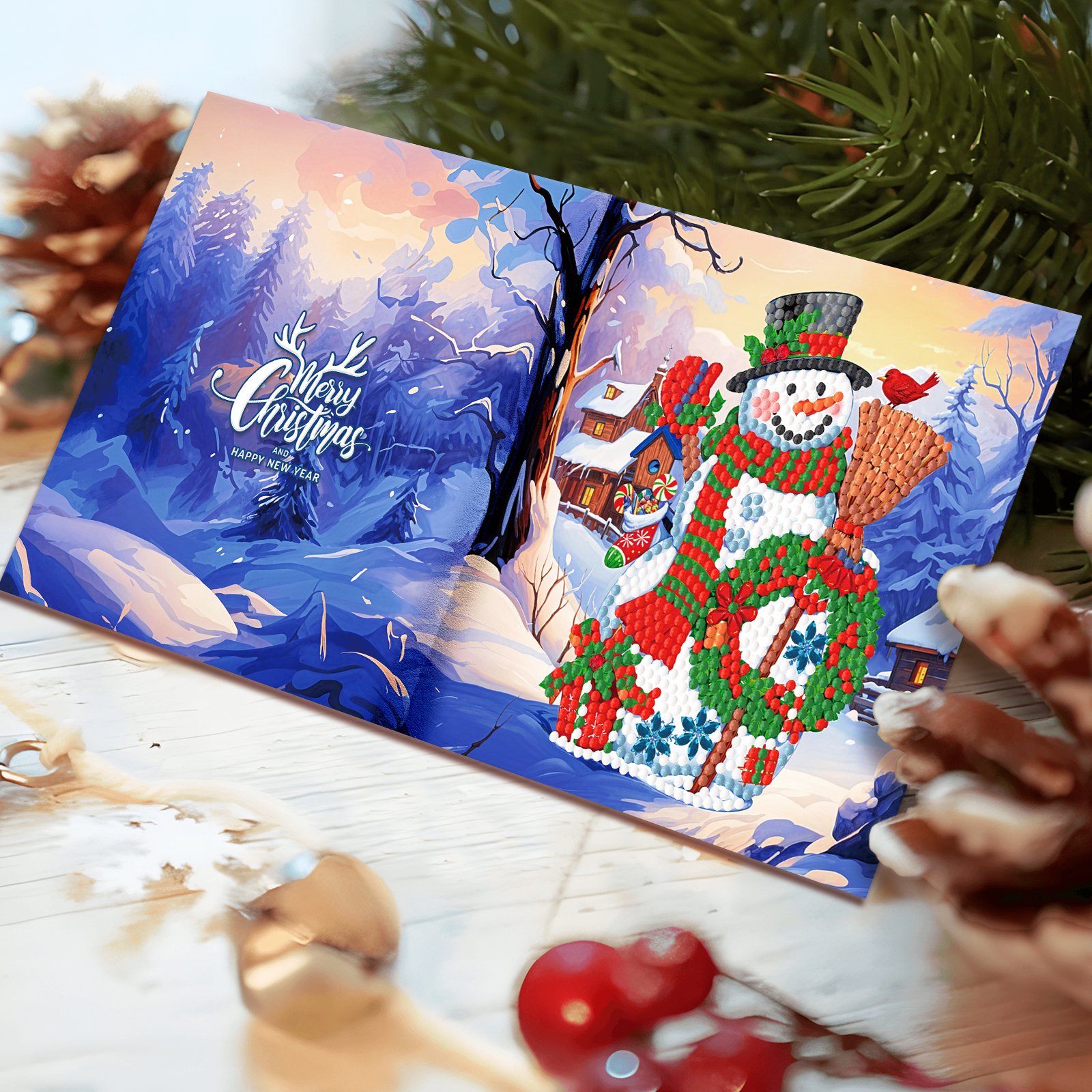 12PCS Christmas Birthday Festival Supplies Creative Vintage DIY Diamond Painting Greeting Card Paper