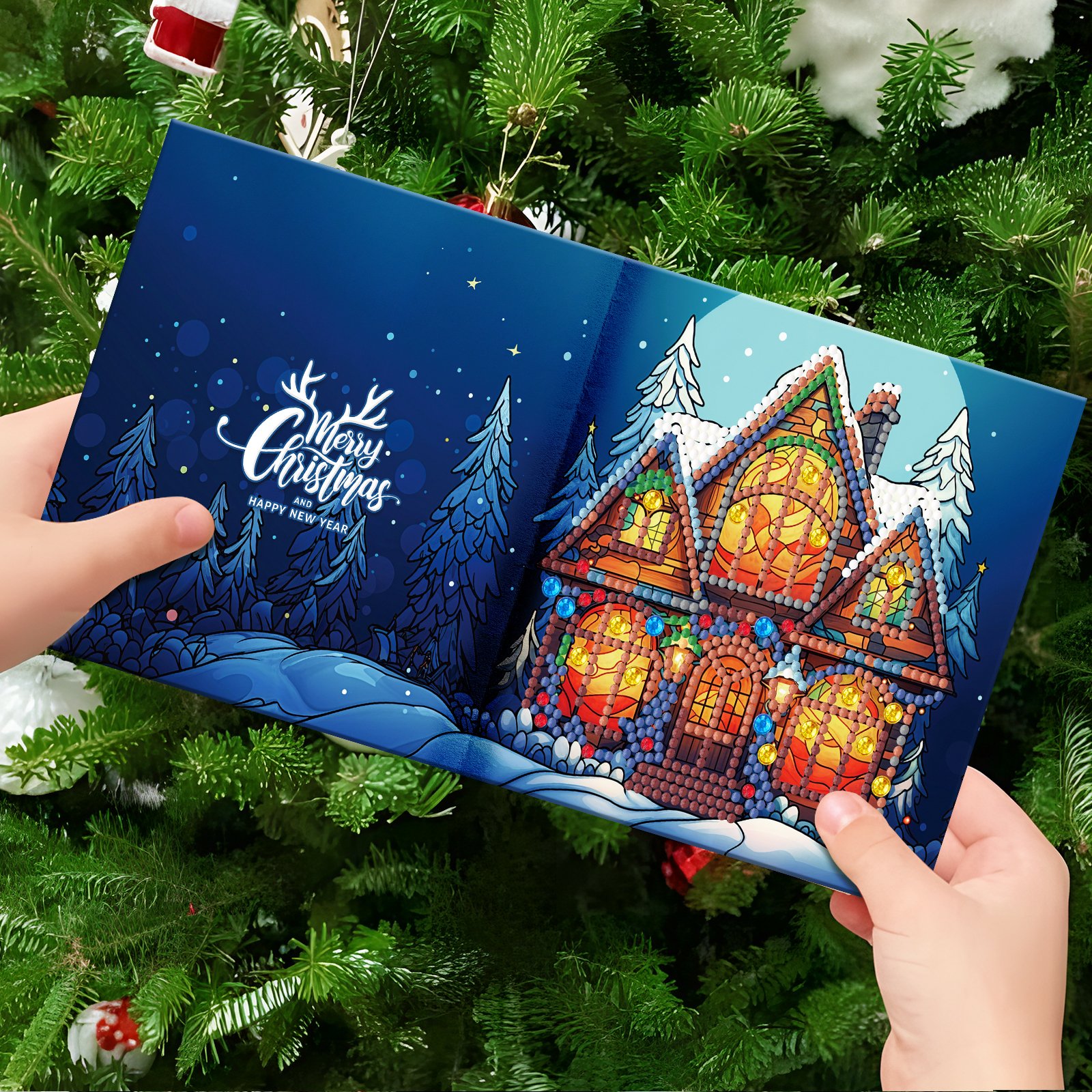 12PCS Christmas Birthday Festival Supplies Creative Vintage DIY Diamond Painting Greeting Card Paper