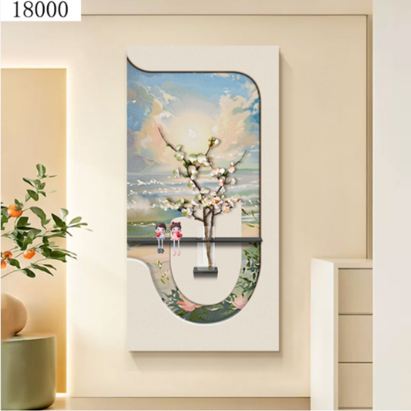 Cream style entrance decoration painting corridor crystal porcelain painting background wall art mural green plants