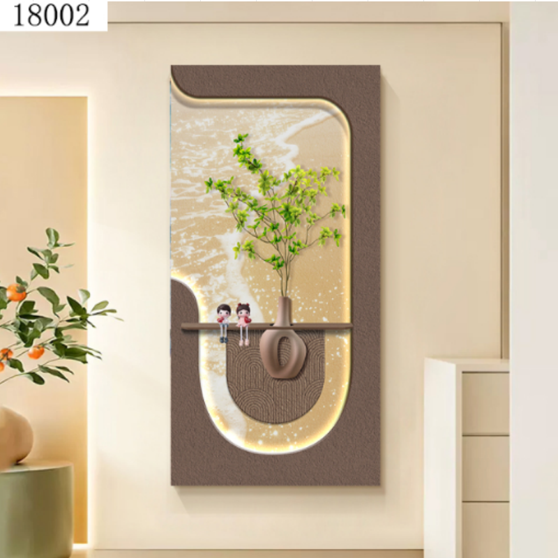 Cream style entrance decoration painting corridor crystal porcelain painting background wall art mural green plants