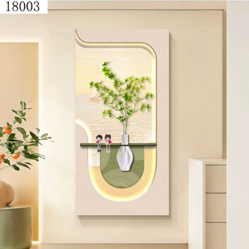 Cream style entrance decoration painting corridor crystal porcelain painting background wall art mural green plants