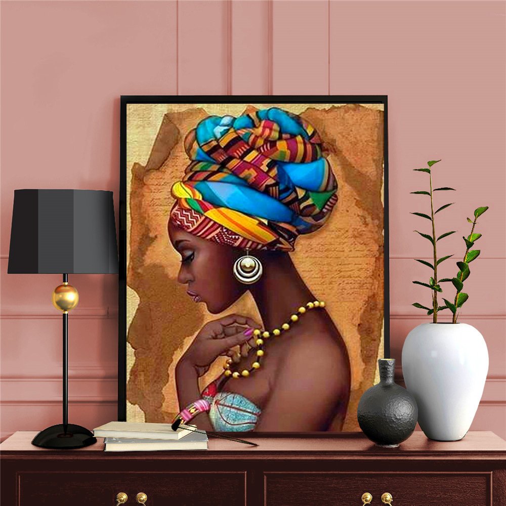 Free Hand Diamond Painting Cross Stitch Portrait African women Mosaic For Home Decor Canvas Acrylic Full Drill Resin