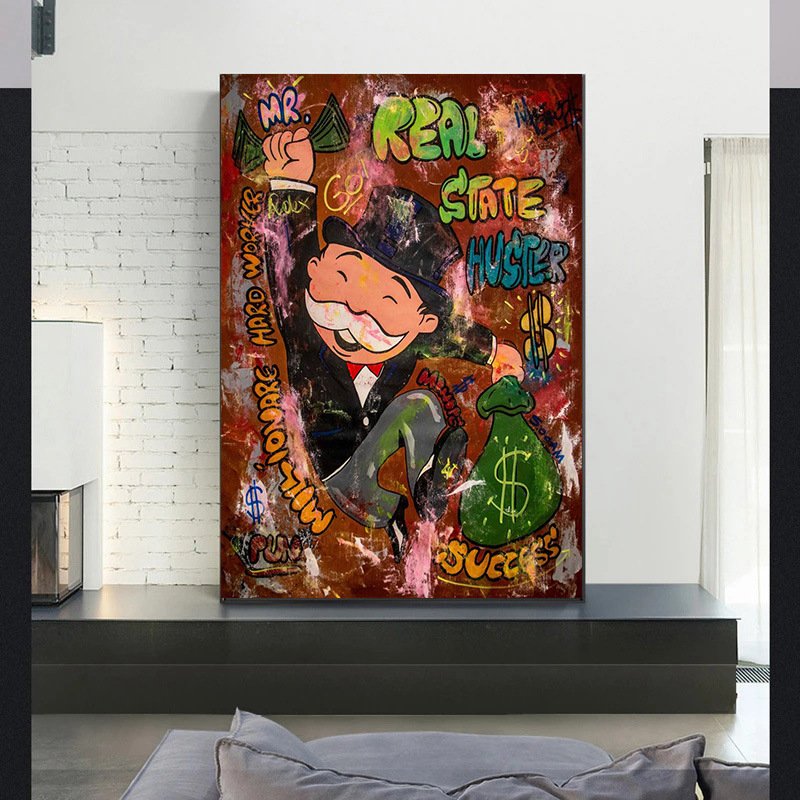 Modern Handmade Alec Monopoly Fine Art POP Home Goods Canvas Wall Decor Painting