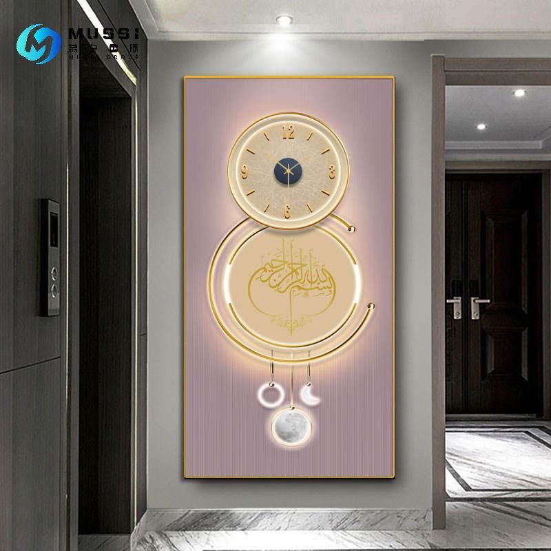 Custom wholesale illuminated picture led decorative light painting Chinese lotus crystal porcelain wall art painting with frame