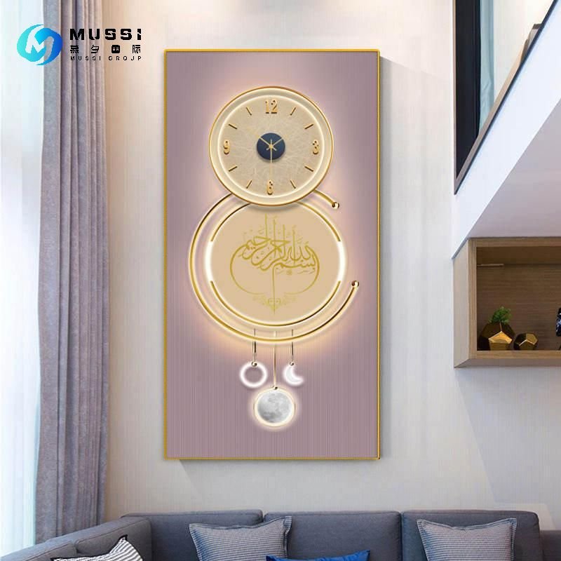 Custom wholesale illuminated picture led decorative light painting Chinese lotus crystal porcelain wall art painting with frame