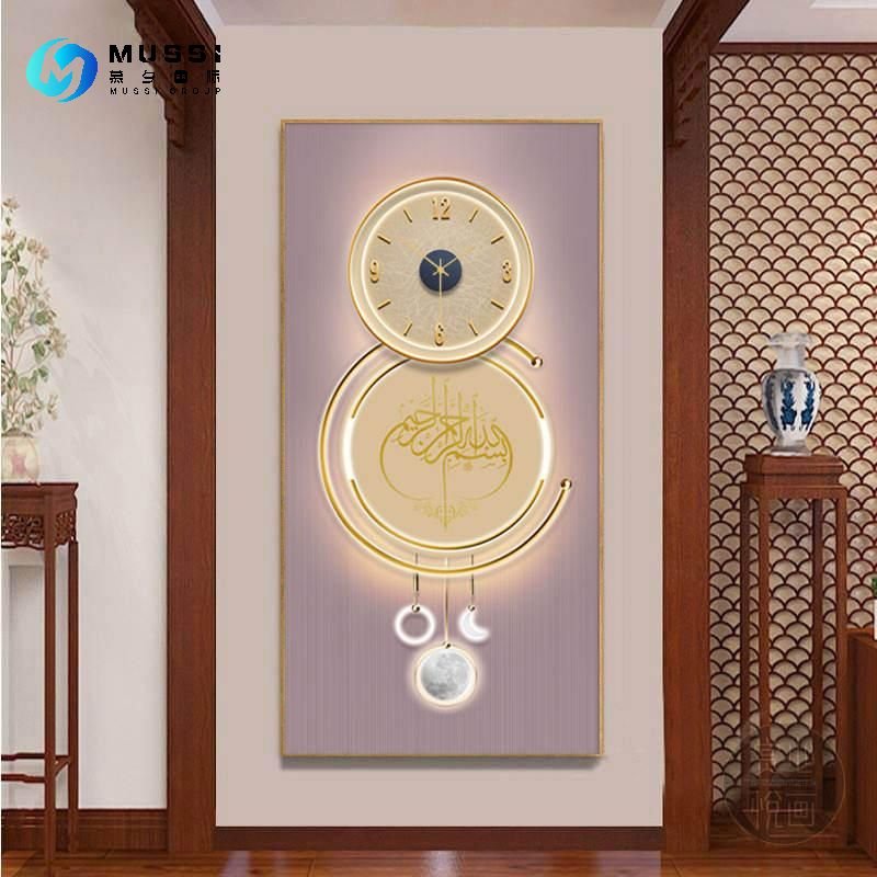 Custom wholesale illuminated picture led decorative light painting Chinese lotus crystal porcelain wall art painting with frame
