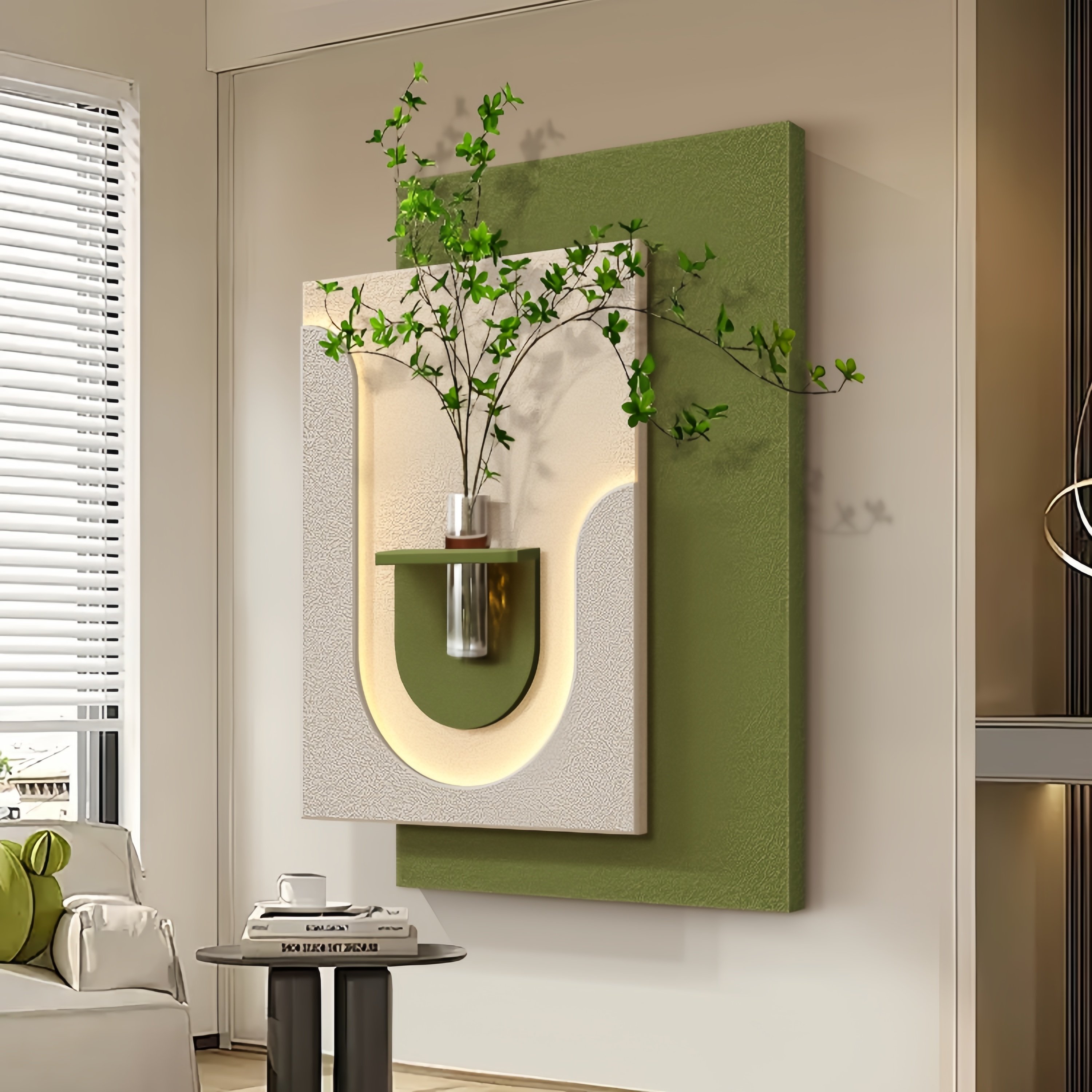 New Trend Nordic acrylic UV cutting sandstone surface decorative painting with led lights and vase decoration interior house