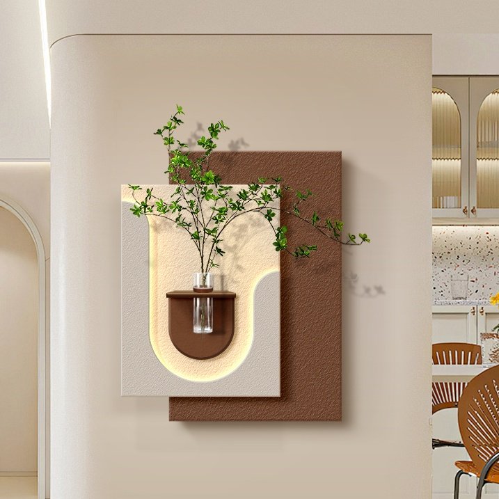 New Trend Nordic acrylic UV cutting sandstone surface decorative painting with led lights and vase decoration interior house