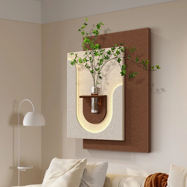New Trend Nordic acrylic UV cutting sandstone surface decorative painting with led lights and vase decoration interior house