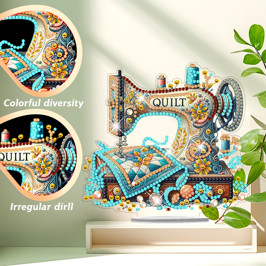 1PC 5D Special Shape Diamond Painting Table Ornament DIY Sewing Machine Acrylic Diamond Painting Desk Decoration