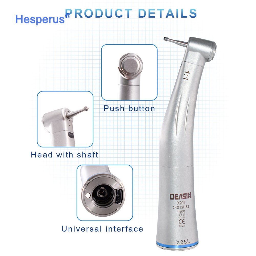 CE Certification 1:1 LED Fiber Optic Handpiece X25L Blue Ring Contra Angle Low Speed Hand piece