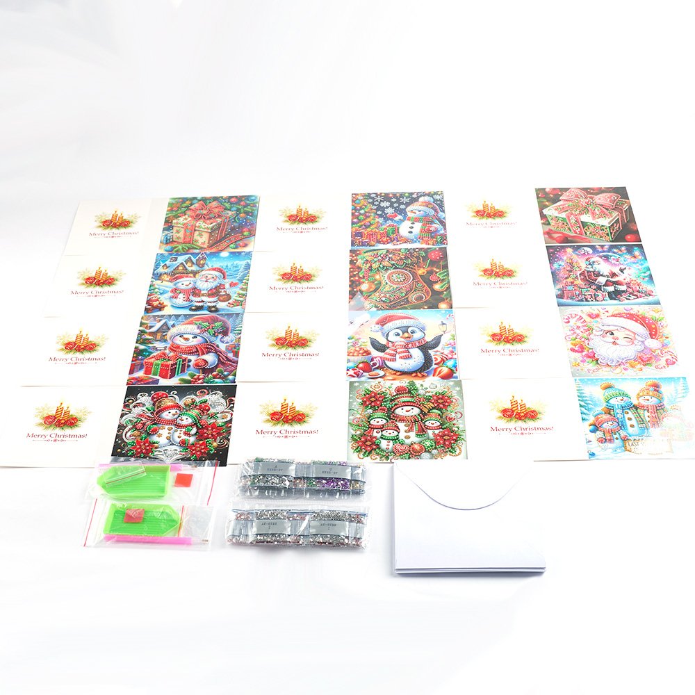 Factory Wholesale 12 Pieces Diamond Painting Greeting Card Christmas Series Gifts Snowman Santa Claus Handmade Postcards