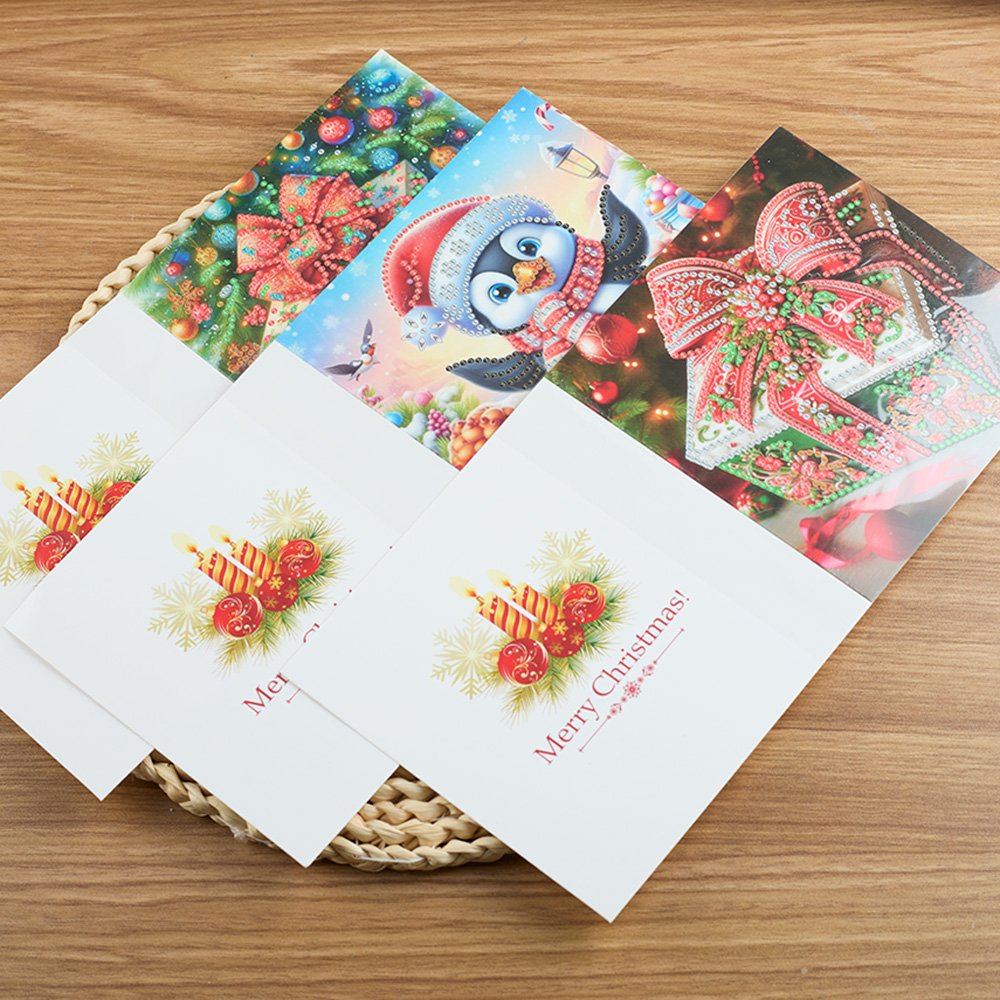 Factory Wholesale 12 Pieces Diamond Painting Greeting Card Christmas Series Gifts Snowman Santa Claus Handmade Postcards