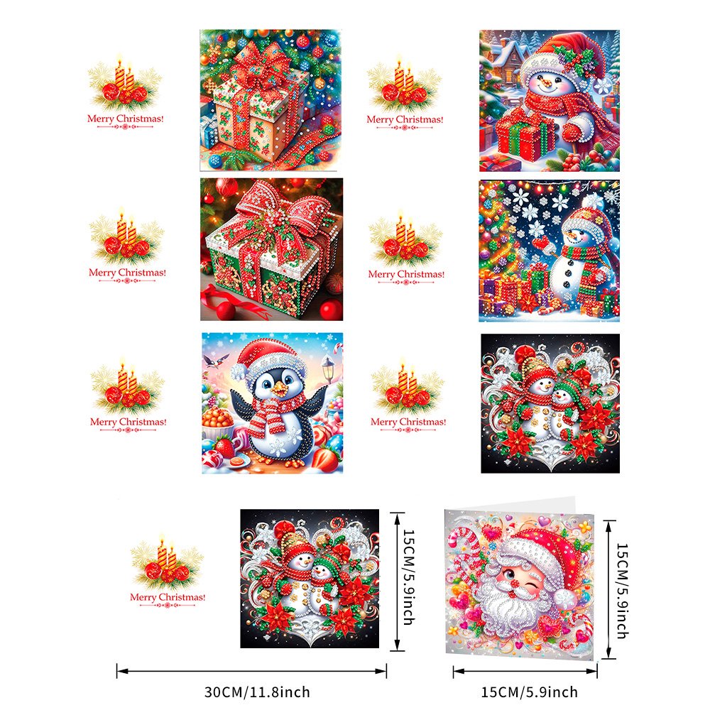 Factory Wholesale 12 Pieces Diamond Painting Greeting Card Christmas Series Gifts Snowman Santa Claus Handmade Postcards