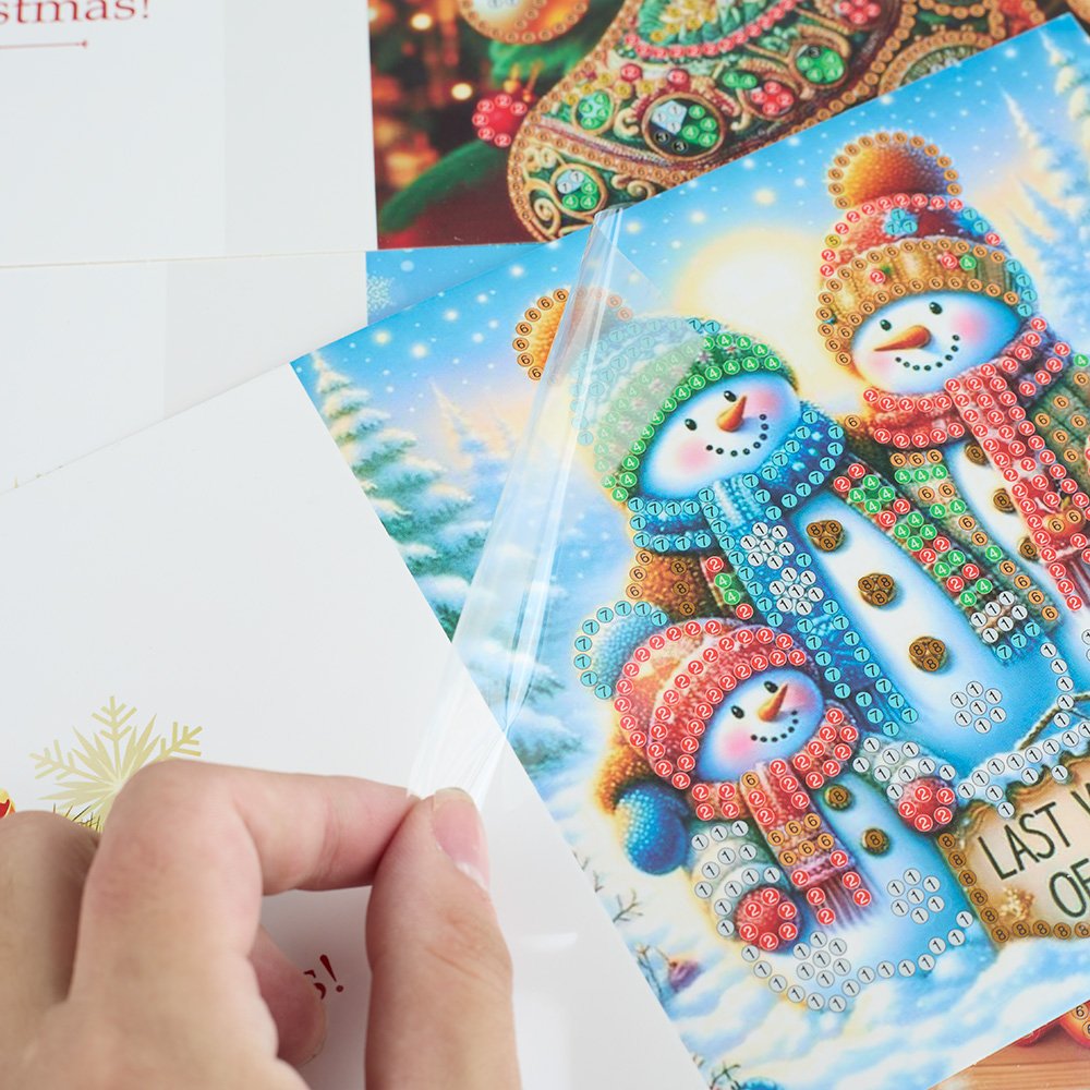 Factory Wholesale 12 Pieces Diamond Painting Greeting Card Christmas Series Gifts Snowman Santa Claus Handmade Postcards