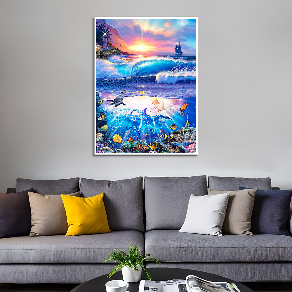 Modern home decoration background wall diamond painting Handmade DIY art 5D Rubik's Cube Diamond Underwater world painting
