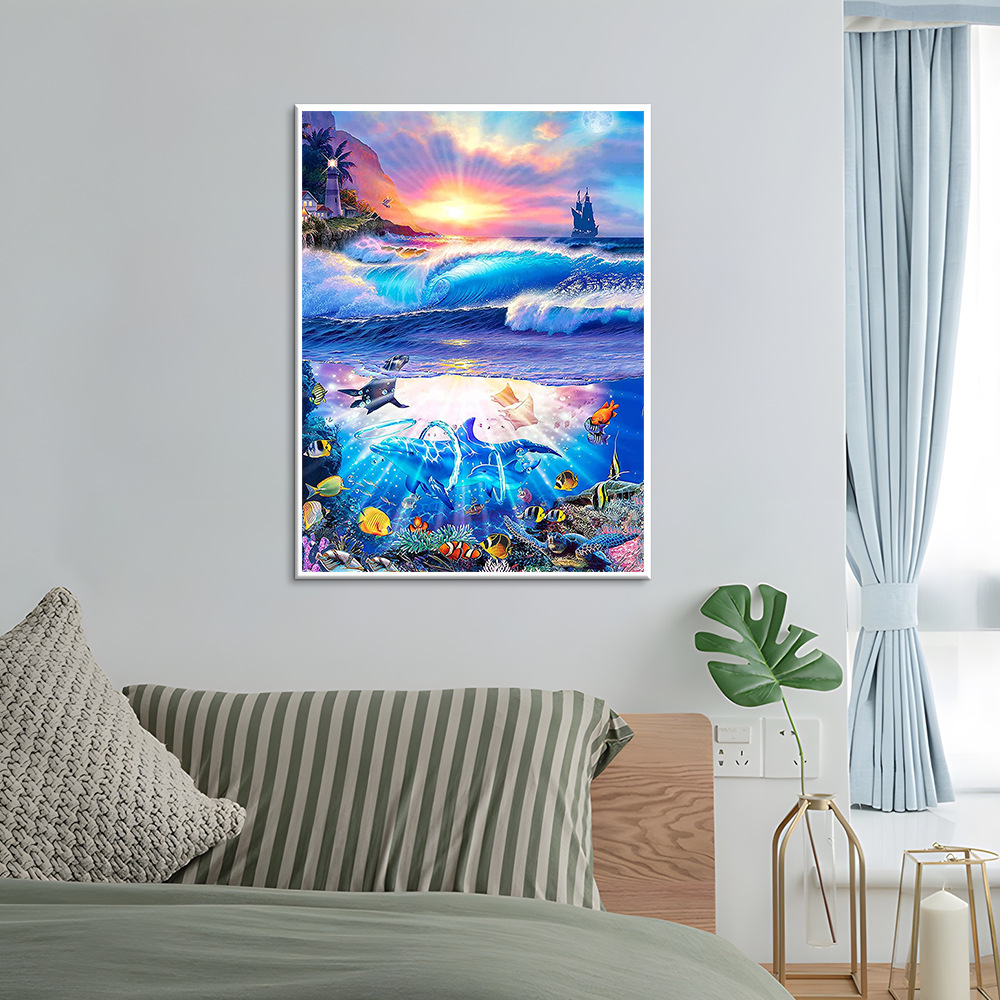 Modern home decoration background wall diamond painting Handmade DIY art 5D Rubik's Cube Diamond Underwater world painting