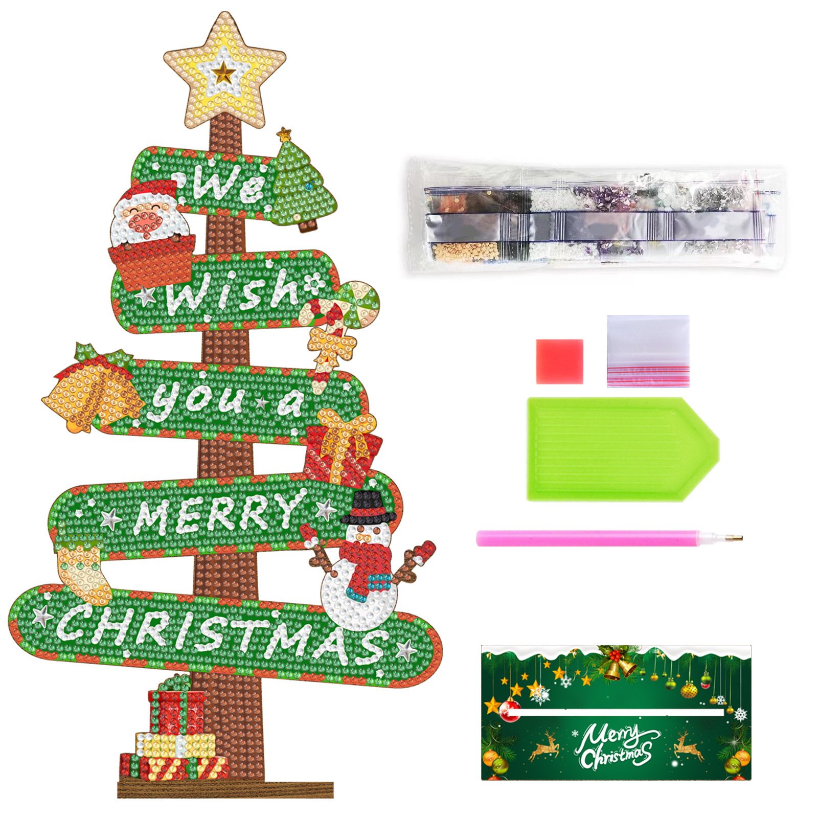 Christmas Tree 5D Diy Diamond Painting Wooden Desktop Ornaments Diamond Art Kits