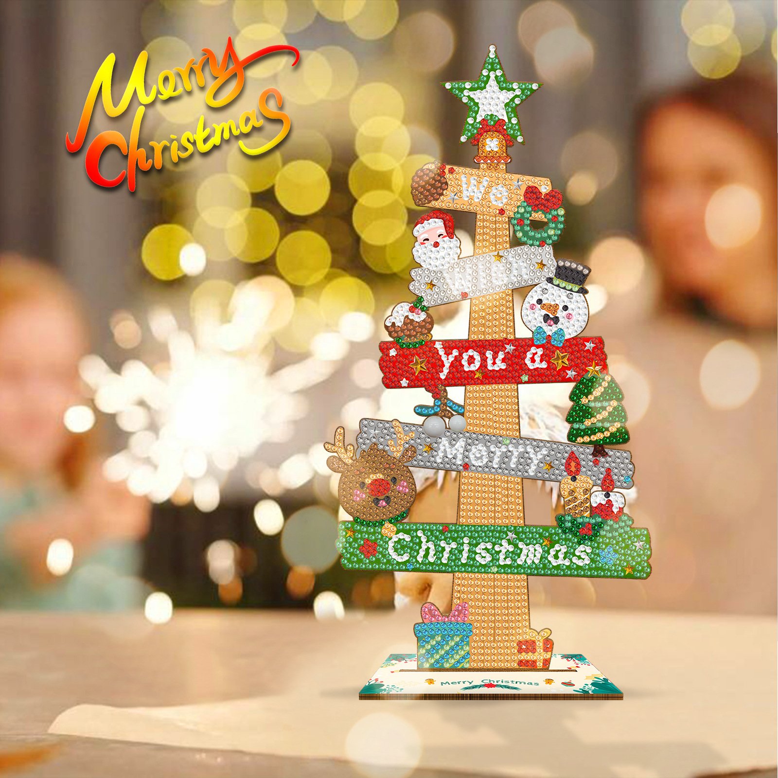 Christmas Tree 5D Diy Diamond Painting Wooden Desktop Ornaments Diamond Art Kits