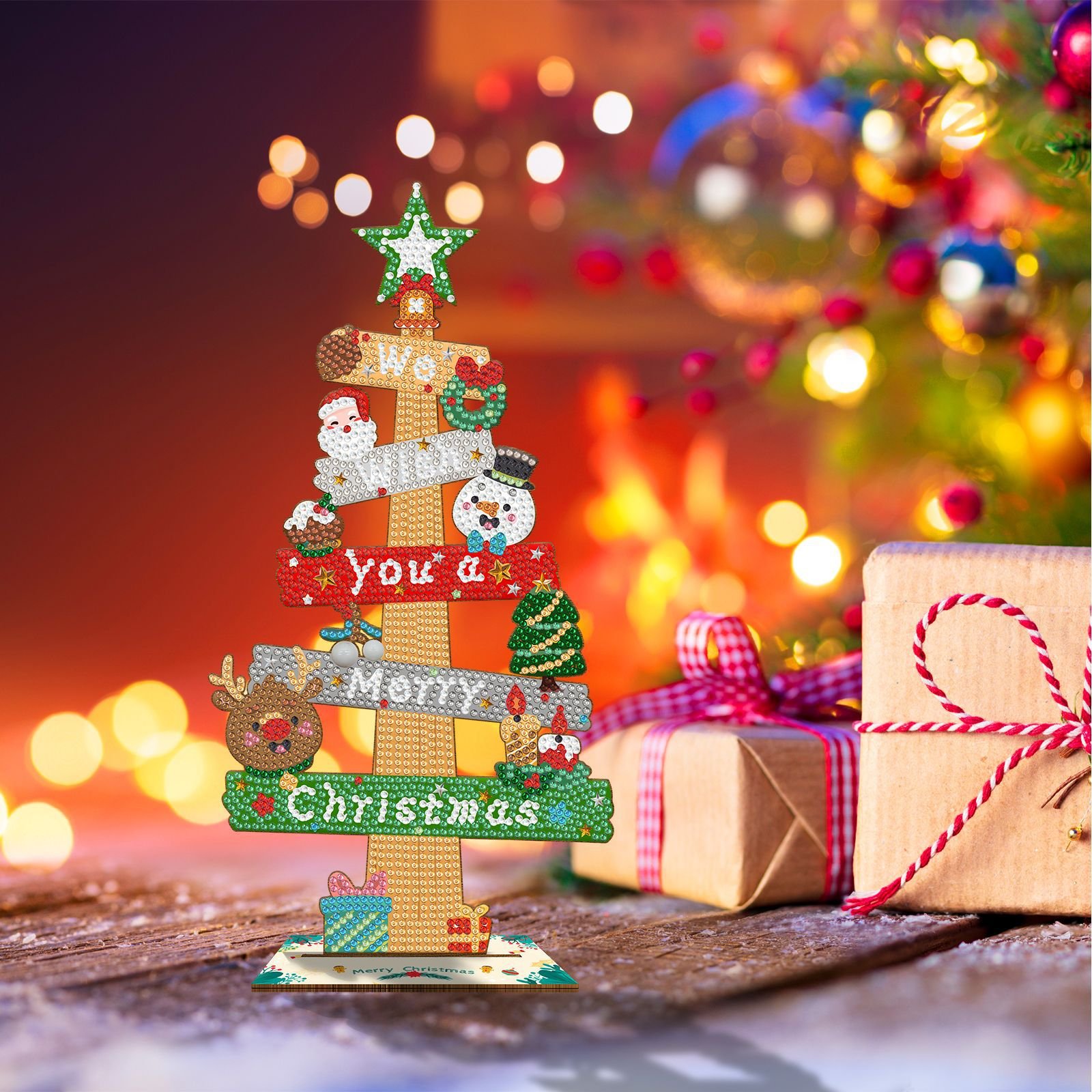 Christmas Tree 5D Diy Diamond Painting Wooden Desktop Ornaments Diamond Art Kits