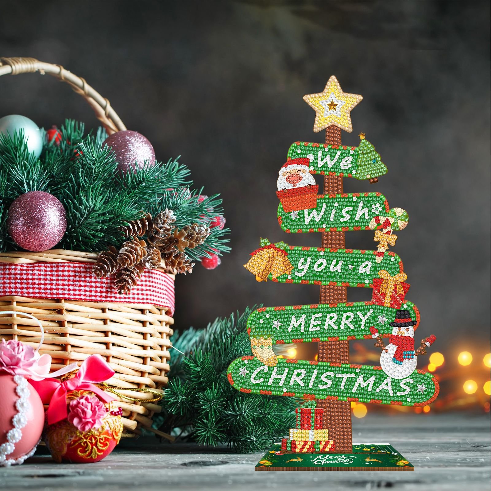 Christmas Tree 5D Diy Diamond Painting Wooden Desktop Ornaments Diamond Art Kits